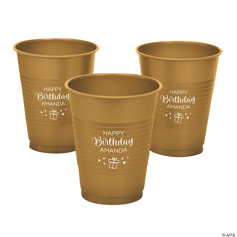 16 oz. Metallic Gold Personalized Birthday Party Solid Color Disposable Plastic Cups - 40 Ct. Image Thumbnail