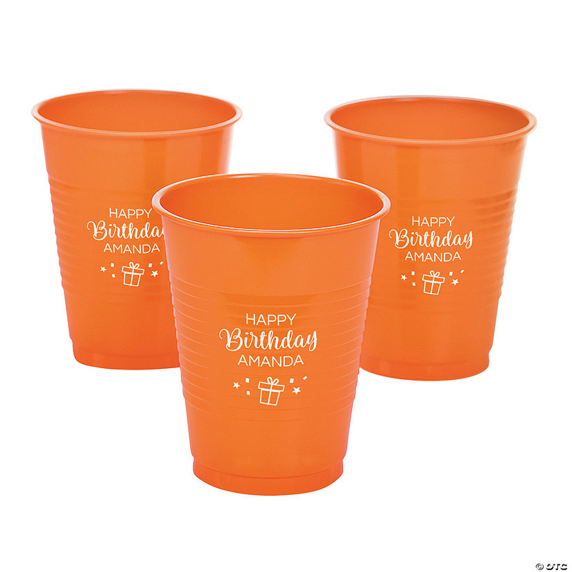 16 oz. Orange Personalized Birthday Party Solid Color Disposable Plastic Cups - 40 Ct. Image