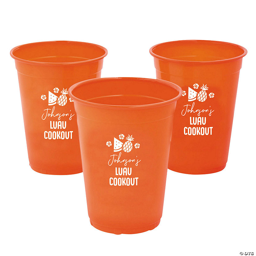 16 oz. Orange Personalized Luau Disposable Plastic Cups - 40 Ct. Image