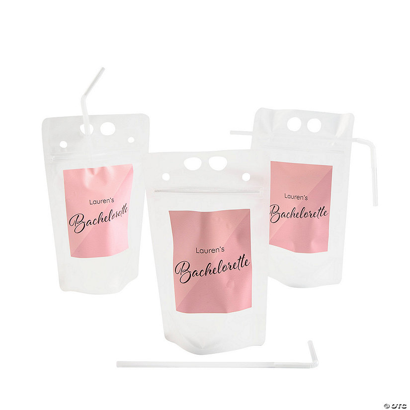 16 oz. Personalized Bachelorette Party Collapsible Plastic Drink Pouches with Straws - 25 Ct. Image Thumbnail