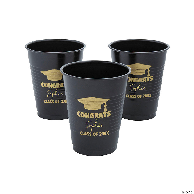 16 oz. Personalized Black Graduation Disposable Plastic Cups - 40 Ct. Image Thumbnail
