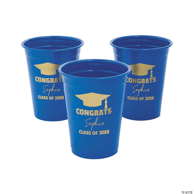 16 oz. Personalized Blue Graduation Disposable Plastic Cups - 40 Ct. Image