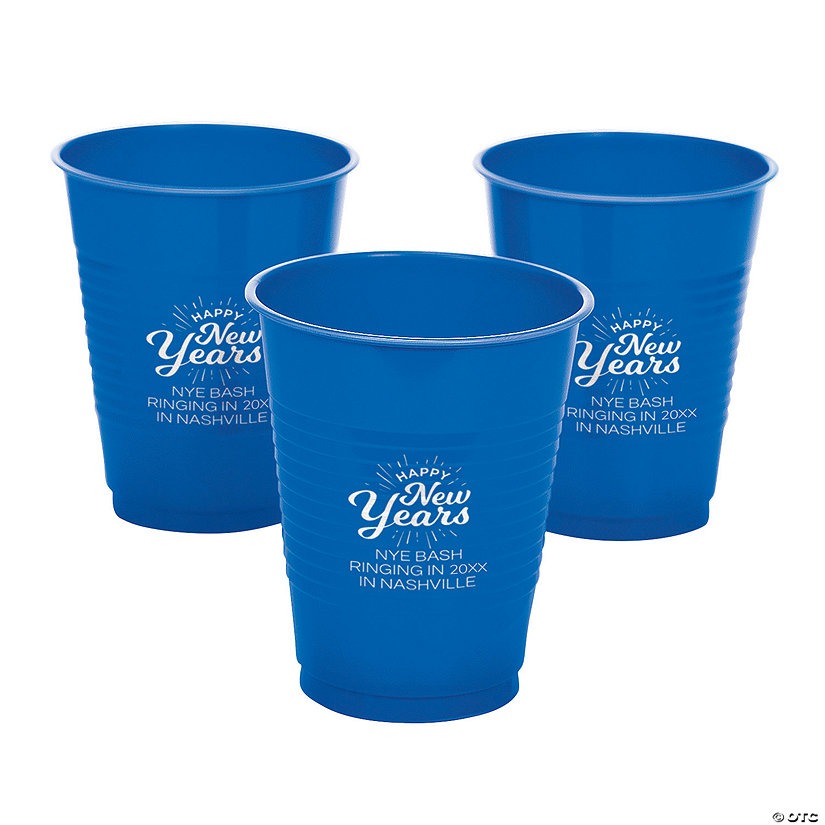 16 oz. Personalized Blue Happy New Years Disposable Plastic Cups - 40 Ct. Image