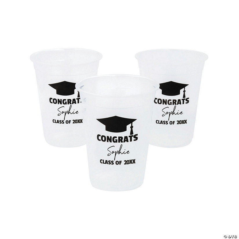 16 oz. Personalized Clear Graduation Disposable Plastic Cups - 40 Ct. Image Thumbnail