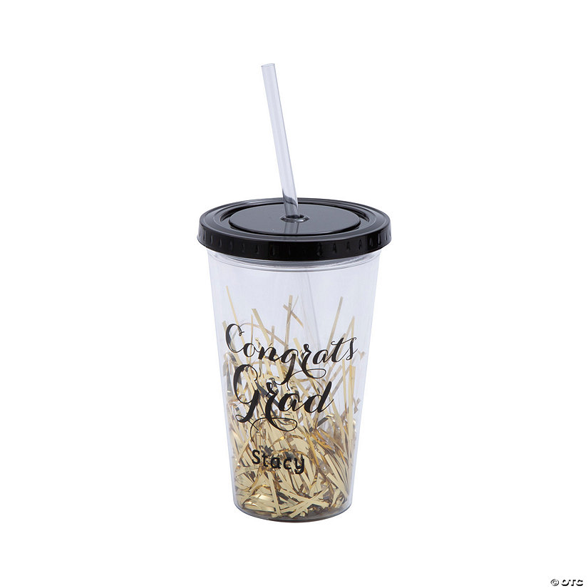 16 oz. Personalized Congrats Grad Reusable Plastic Tumbler Lid with Straw Image Thumbnail