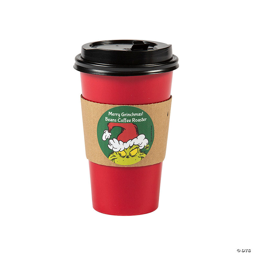 16 oz. Personalized Dr. Seuss&#8482; The Grinch Disposable Paper Coffee Cups with Lids and Sleeves - 24 Ct. Image
