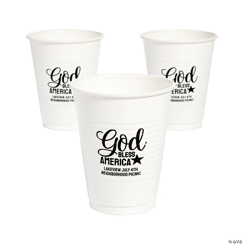 16 oz. Personalized God Bless America White Disposable Plastic Cups - 40 Ct. Image Thumbnail