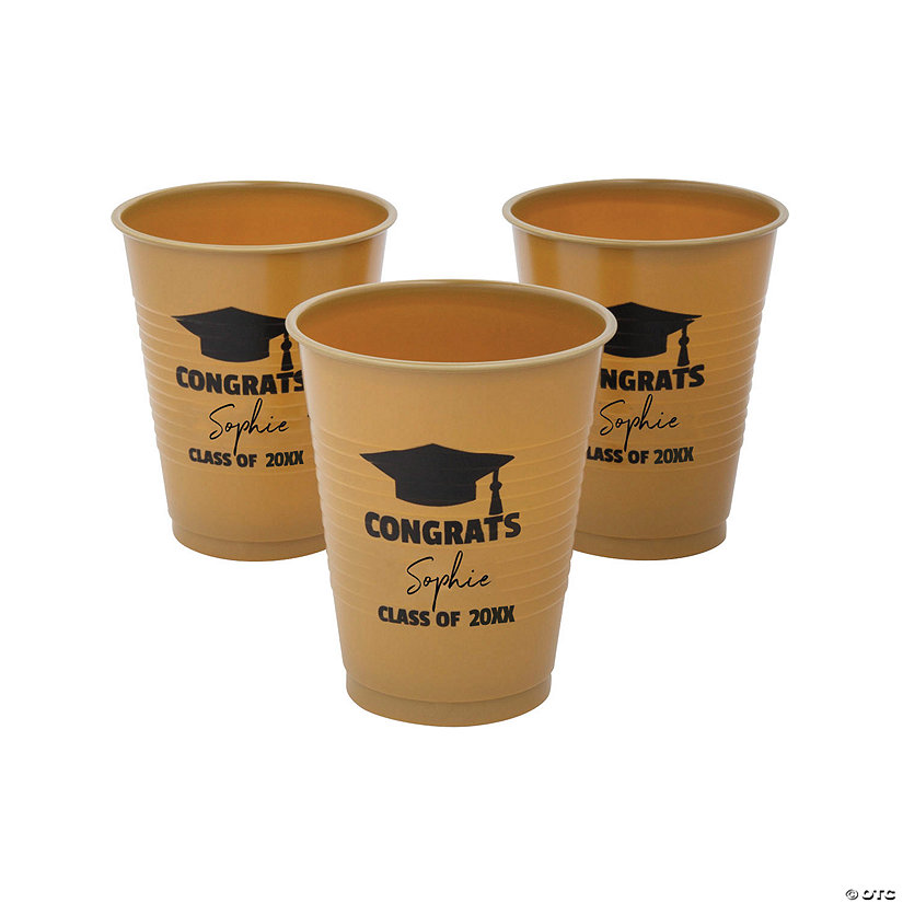 16 oz. Personalized Gold Graduation Disposable Plastic Cups - 40 Ct. Image Thumbnail