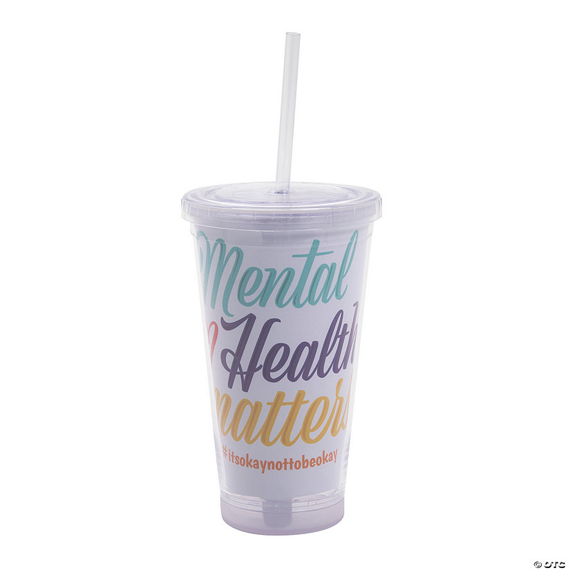 16 oz. Personalized Mental Health Matters Reusable Plastic Tumbler with Lid & Straw Image Thumbnail