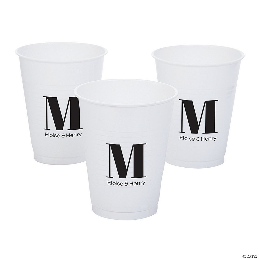 16 oz. Personalized Monogram Disposable Plastic Cups - 40 Ct. Image Thumbnail