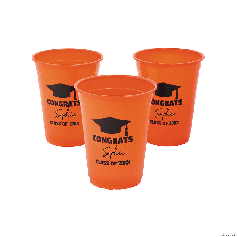 16 oz. Personalized Orange Graduation Disposable Plastic Cups - 40 Ct. Image