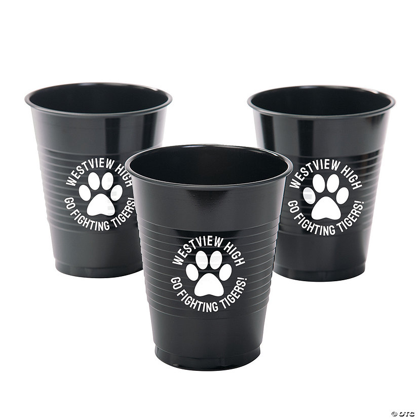 16 oz. Personalized Paw Print Black Disposable Plastic Cups - 40 Ct. Image