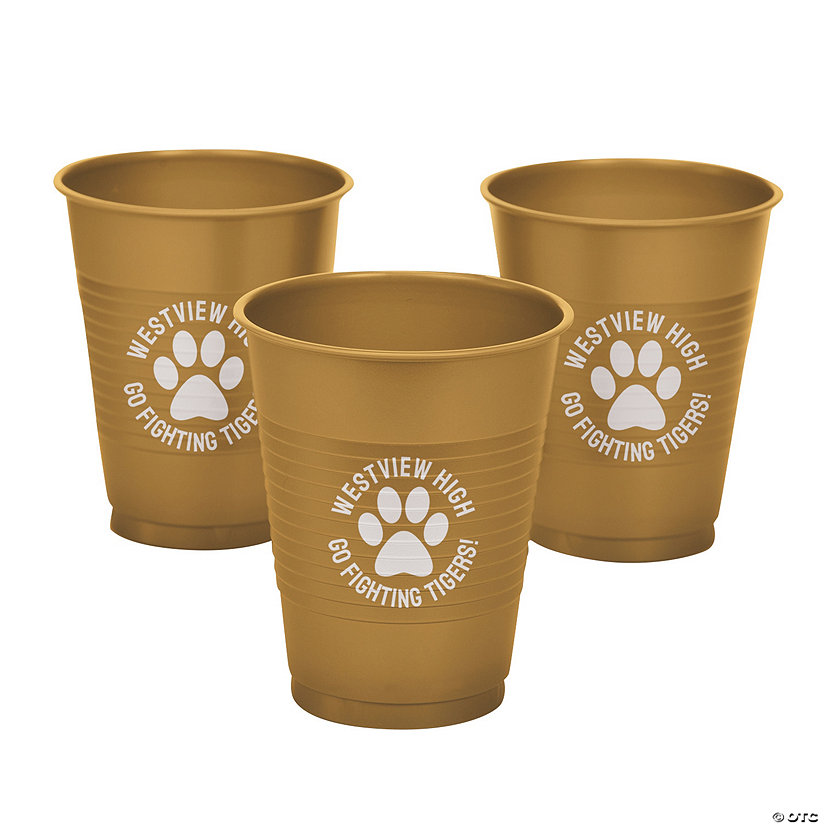 16 oz. Personalized Paw Print Gold Disposable Plastic Cups - 40 Ct. Image