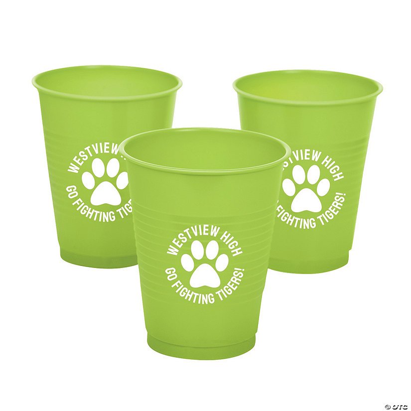 16 oz. Personalized Paw Print Lime Green Disposable Plastic Cups - 40 Ct. Image