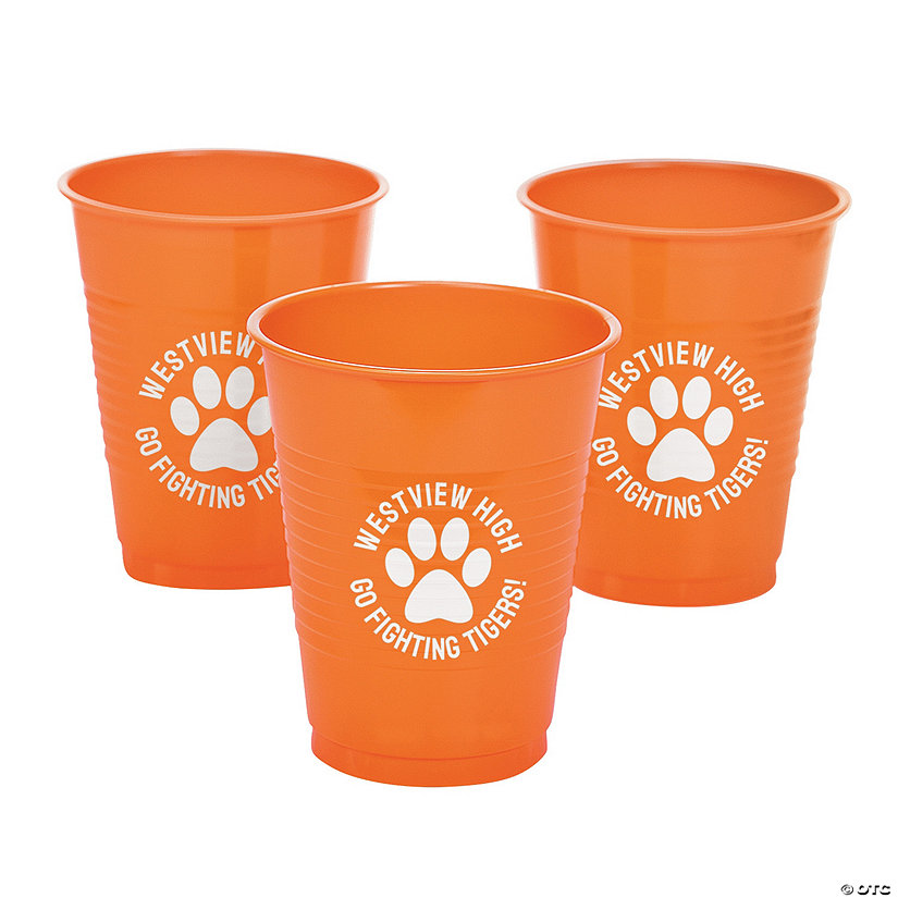 16 oz. Personalized Paw Print Orange Disposable Plastic Cups - 40 Ct. Image