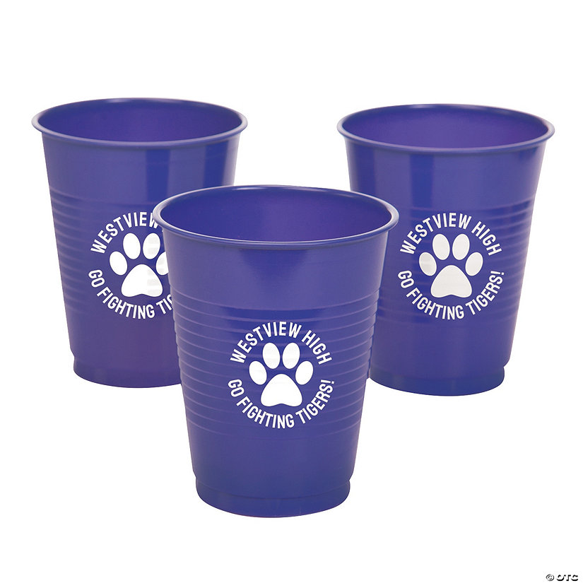 16 oz. Personalized Paw Print Purple Disposable Plastic Cups - 40 Ct. Image