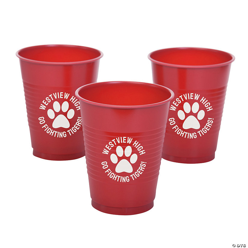 16 oz. Personalized Paw Print Red Disposable Plastic Cups - 40 Ct. Image