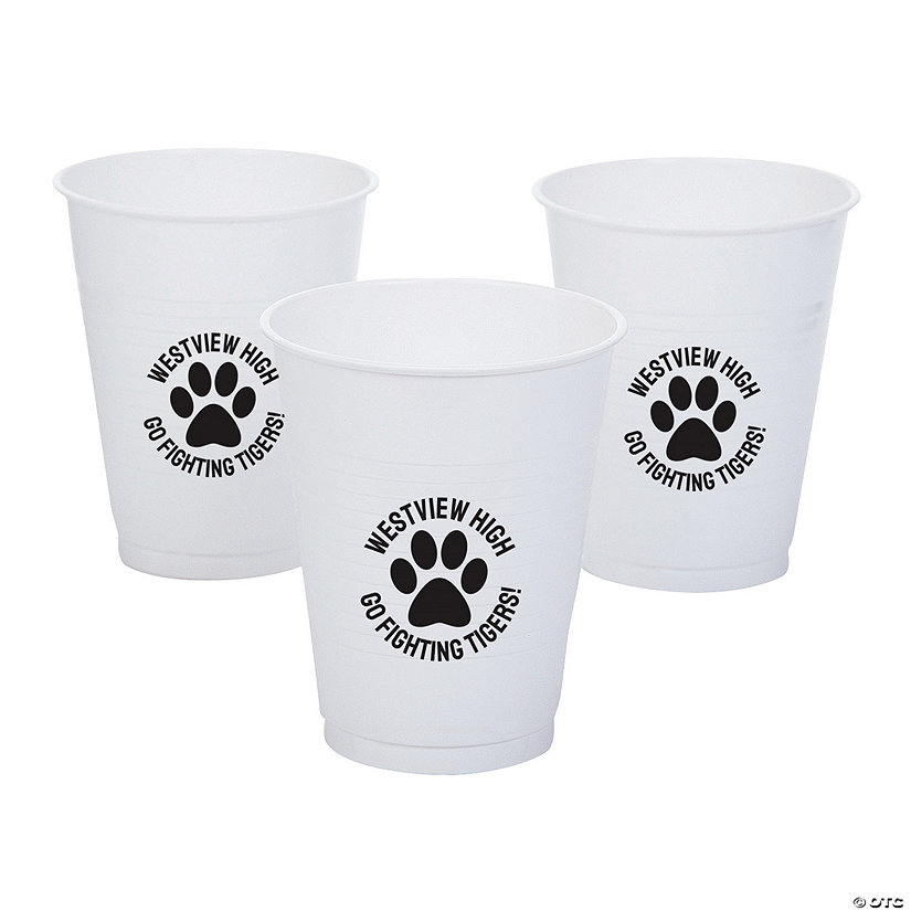 16 oz. Personalized Paw Print White Disposable Plastic Cups - 40 Ct. Image Thumbnail