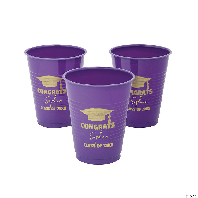 16 oz. Personalized Purple Graduation Disposable Plastic Cups - 40 Ct. Image