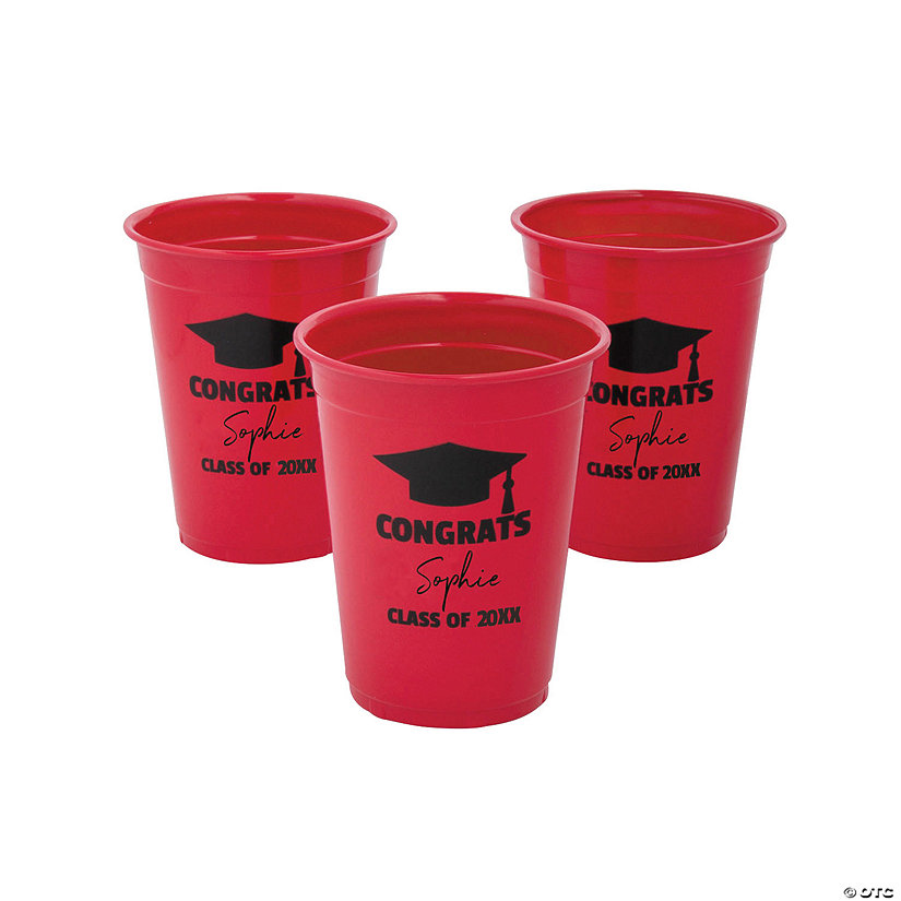 16 oz. Personalized Red Graduation Disposable Plastic Cups - 40 Ct. Image Thumbnail