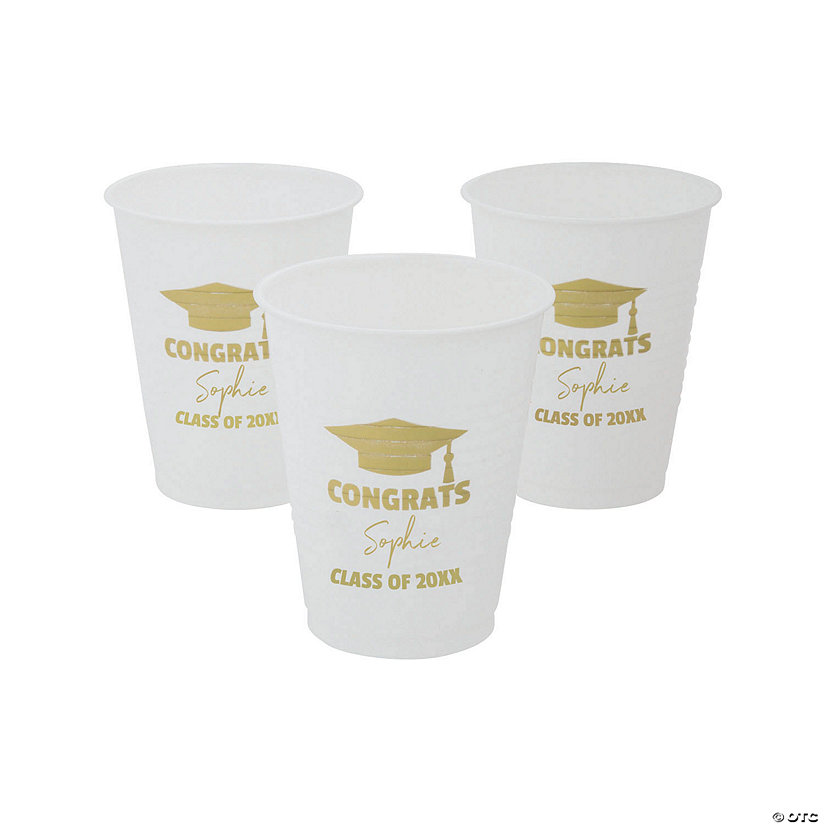16 oz. Personalized White Graduation Disposable Plastic Cups - 40 Ct. Image