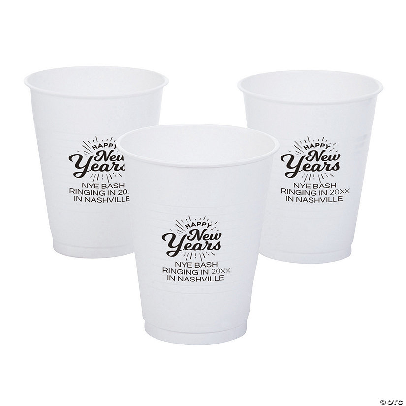 16 oz. Personalized White Happy New Years Disposable Plastic Cups - 40 Ct. Image