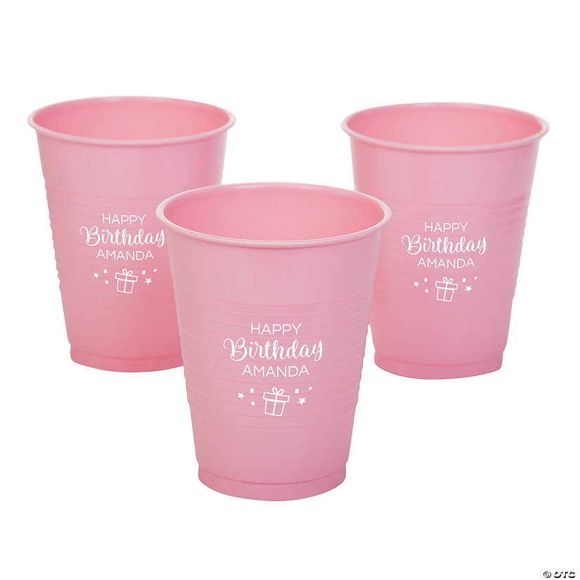 16 oz. Pink Personalized Birthday Party Solid Color Disposable Plastic Cups - 40 Ct. Image Thumbnail