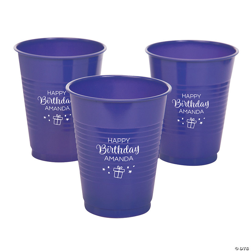 16 oz. Purple Personalized Birthday Party Solid Color Disposable Plastic Cups - 40 Ct. Image Thumbnail