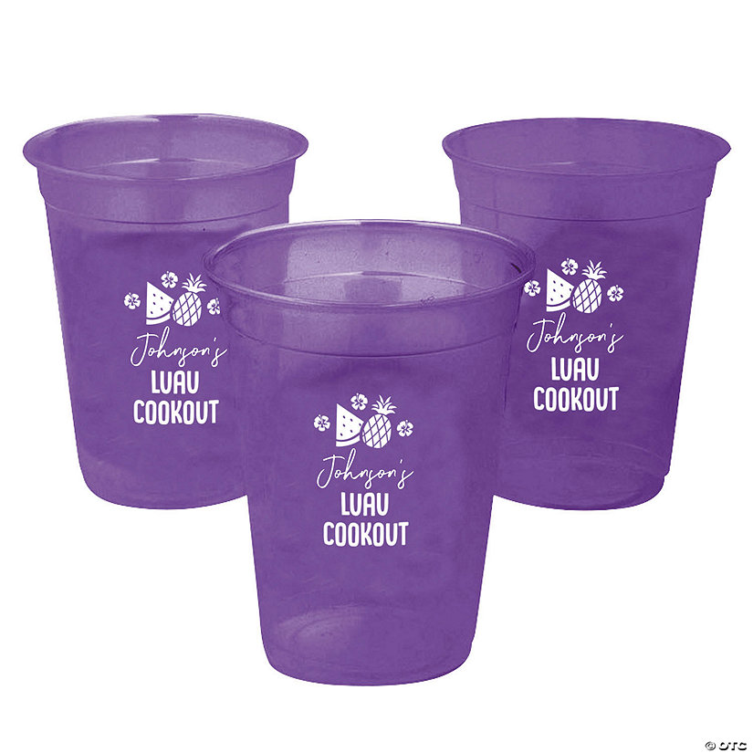 16 oz. Purple Personalized Luau Disposable Plastic Cups - 40 Ct. Image Thumbnail