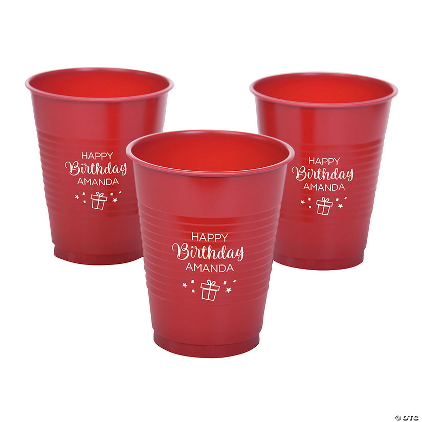 16 oz. Red Personalized Birthday Party Solid Color Disposable Plastic Cups - 40 Ct. Image