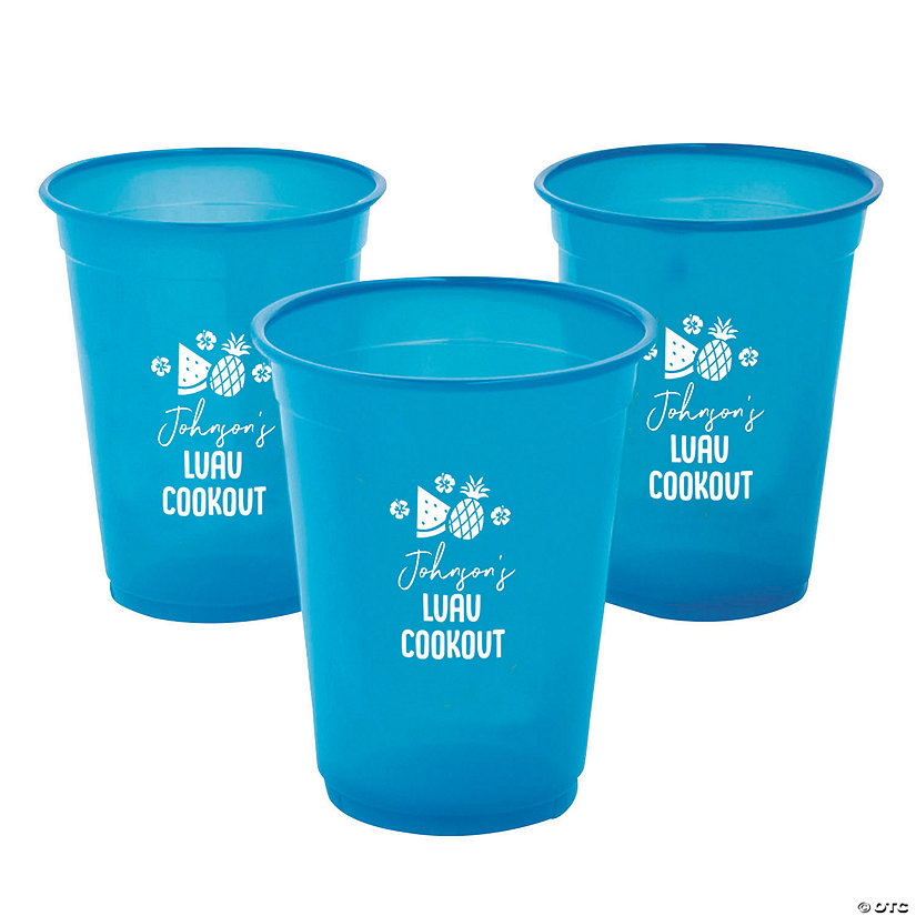 16 oz. Teal Personalized Luau Disposable Plastic Cups - 40 Ct. Image Thumbnail