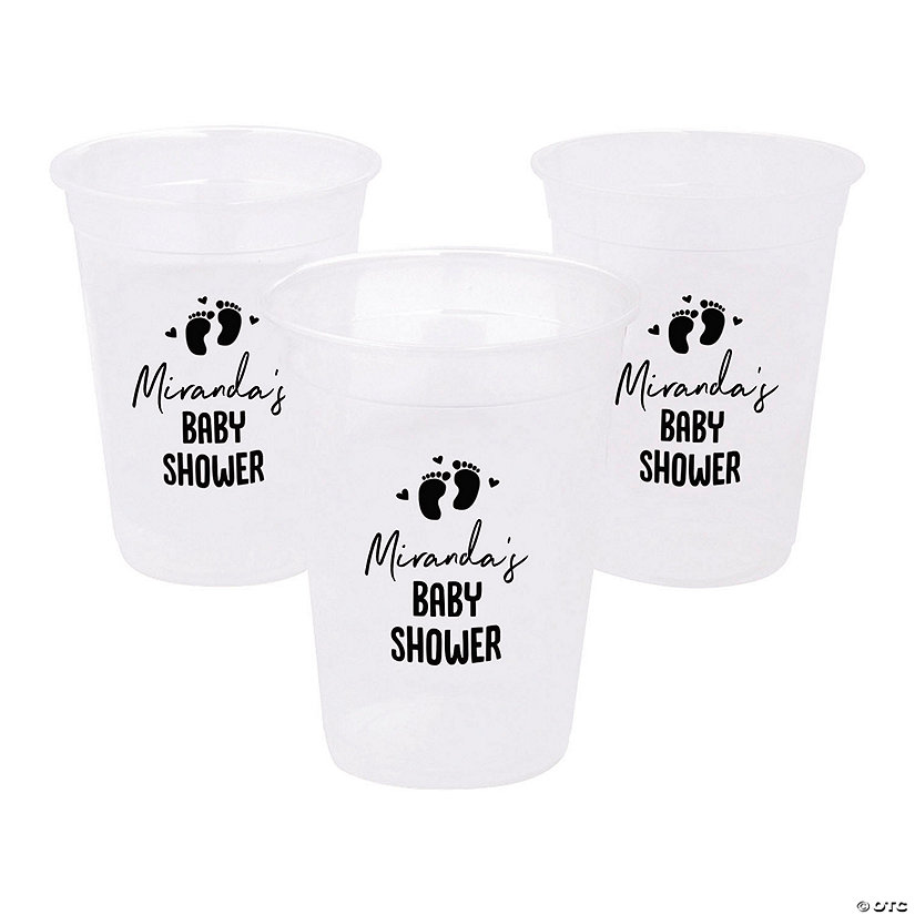 16 oz. White Personalized Baby Shower Footprints Disposable Plastic Cups - 40 Ct. Image Thumbnail