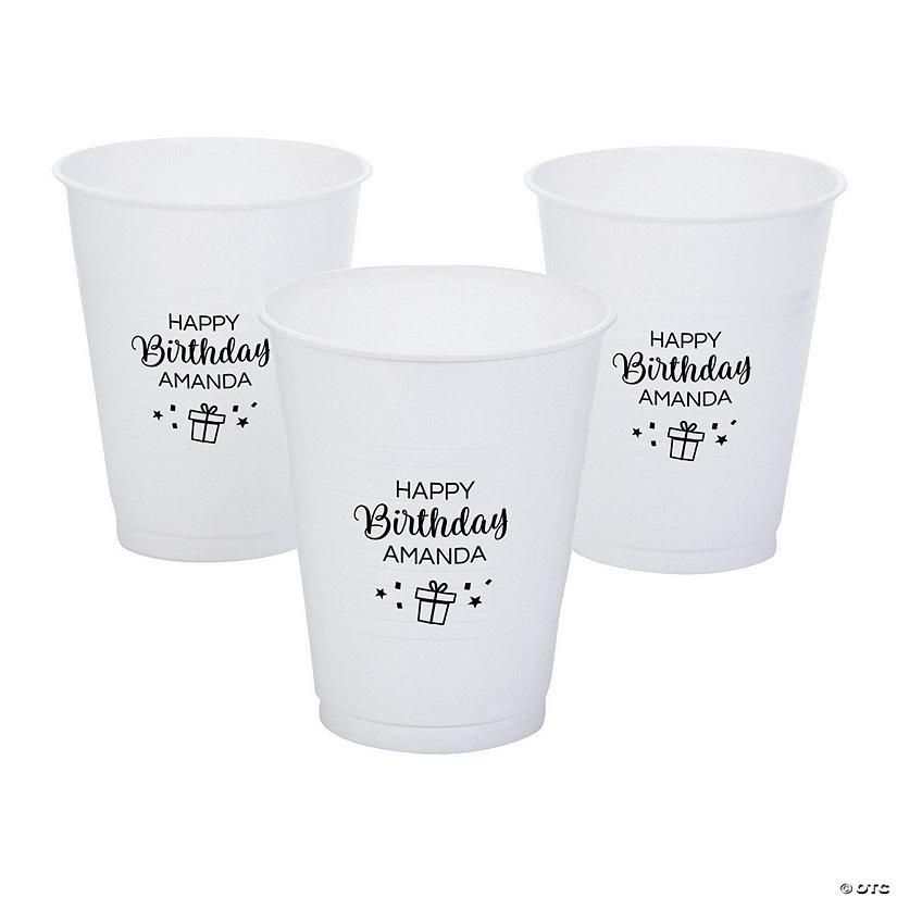 16 oz. White Personalized Birthday Party Solid Color Disposable Plastic Cups - 40 Ct. Image