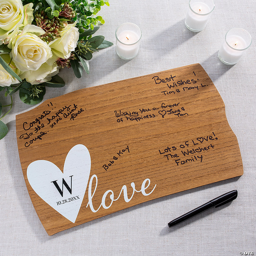 16" x 10" Personalized Monogram Wood Slice Wedding Guest Book Image Thumbnail