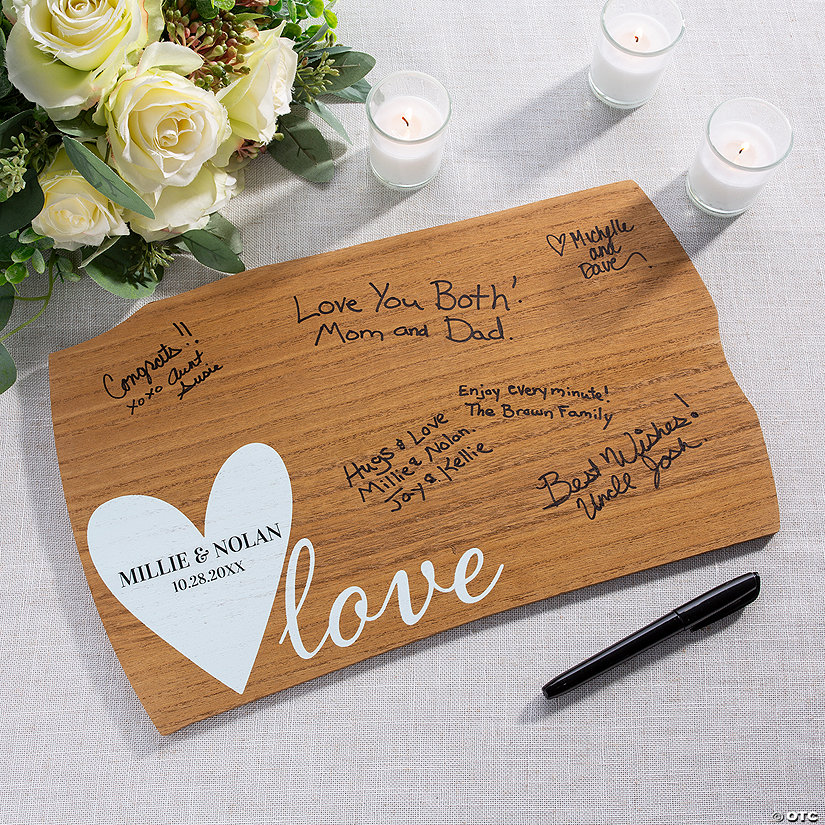 16" x 10" Personalized Name & Date Wood Slice Wedding Guest Book Image Thumbnail