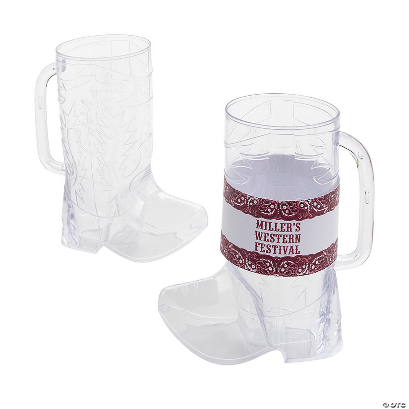 17 oz. Personalized Cowboy Boot Reusable BPA-Free Plastic Mugs - 12 Ct. Image Thumbnail