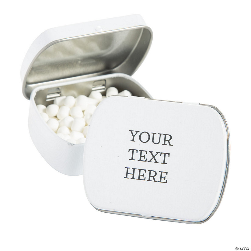 2 1/2" 11 oz. Personalized Open Text White Metal Mint Tins - 24 Pc. Image Thumbnail