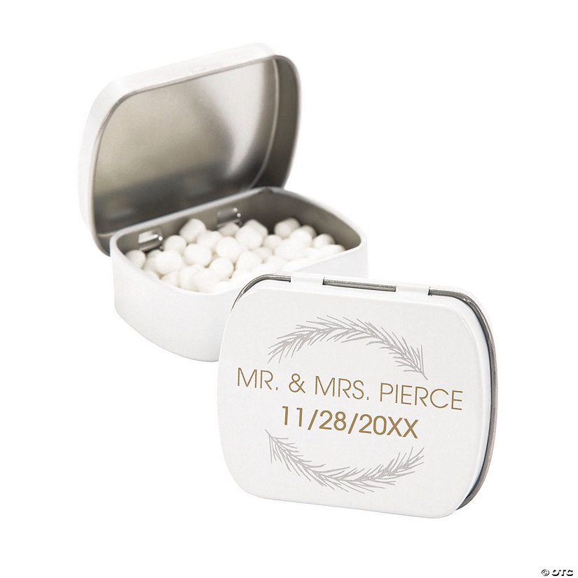 2 1/2" 12 oz. Personalized Winter Wedding White Metal Mint Tins - 24 Pc. Image Thumbnail