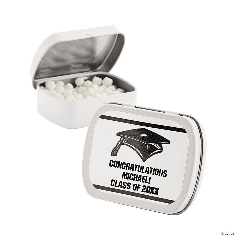 2 1/2" Personalized Graduation White Mint Tins - 24 Pc. Image Thumbnail