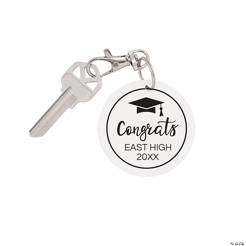 2 1/4" Personalized Graduation White Wood Keychains - 24 Pc. Image