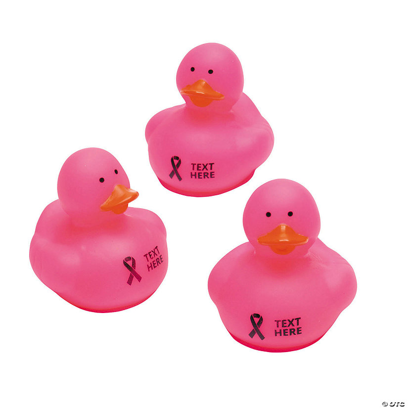 2" Bulk 48 Pc. Personalized Pink Ribbon Awareness Rubber Ducks Image