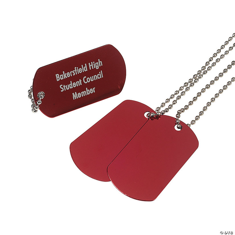 2" x 30" Personalized Message Red Dog Tag Necklaces - 12 Pc. Image