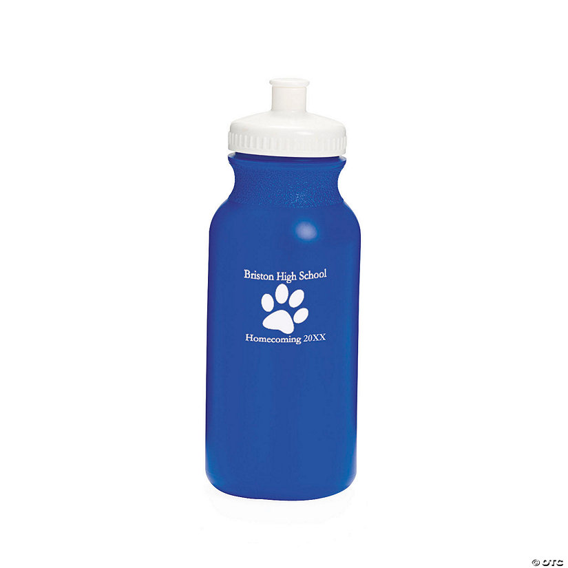 20 oz. Bulk 50 Ct. Personalized Paw Print Opaque Blue Plastic Water Bottles Image