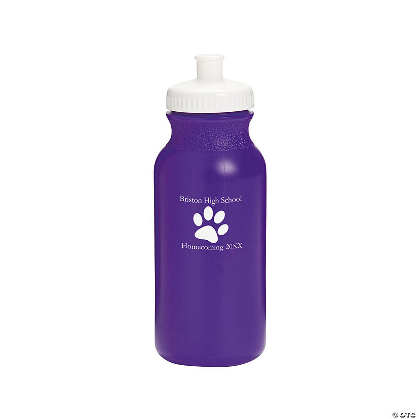20 oz. Bulk 50 Ct. Personalized Paw Print Opaque Purple Plastic Water Bottles Image