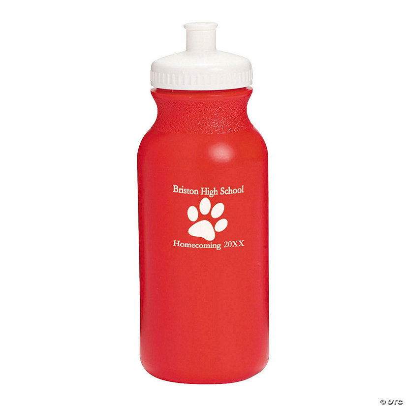 20 oz. Bulk 50 Ct. Personalized Paw Print Opaque Red Plastic Water Bottles Image Thumbnail