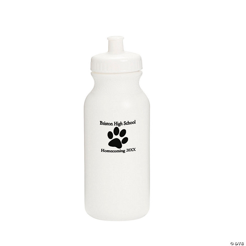 20 oz. Bulk 50 Ct. Personalized Paw Print Opaque White Plastic Water Bottles Image