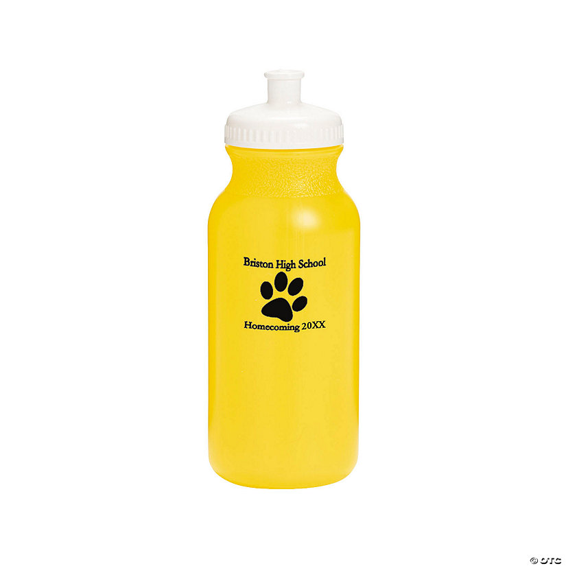 20 oz. Bulk 50 Ct. Personalized Paw Print Opaque Yellow Plastic Water Bottles Image