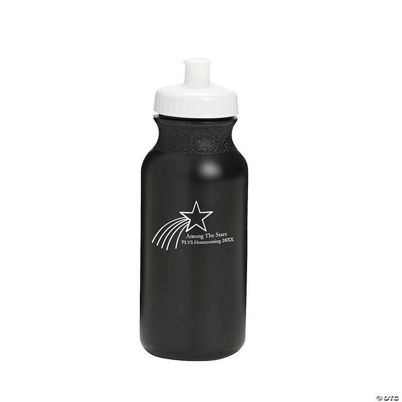 20 oz. Bulk 50 Ct. Personalized Shooting Star Opaque Black Plastic Water Bottles Image