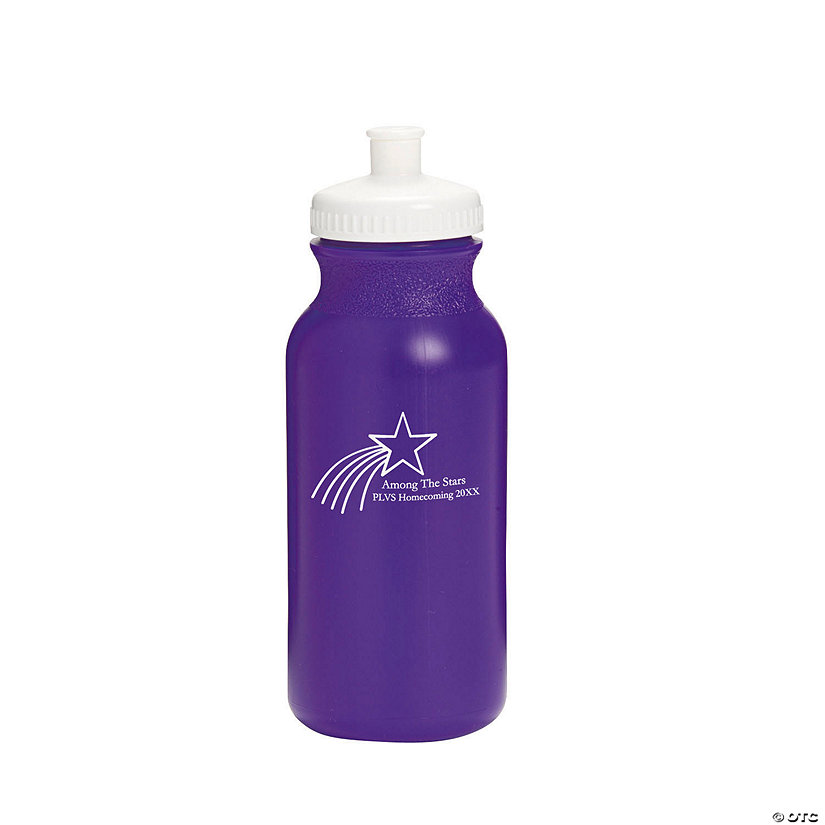 20 oz. Bulk 50 Ct. Personalized Shooting Star Opaque Purple Plastic Water Bottles Image
