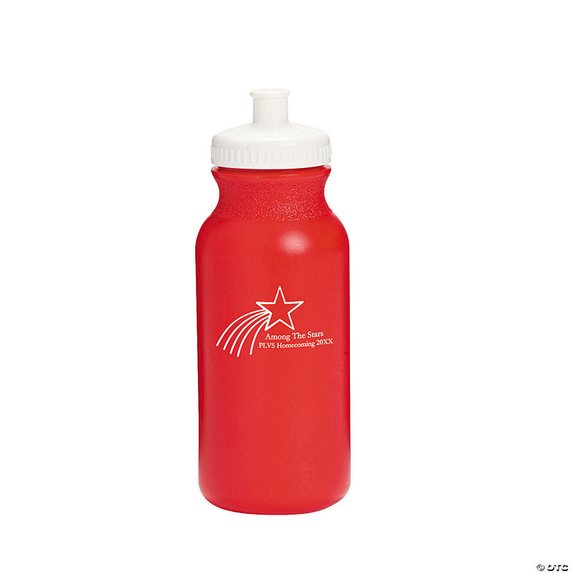 20 oz. Bulk 50 Ct. Personalized Shooting Star Opaque Red Plastic Water Bottles Image